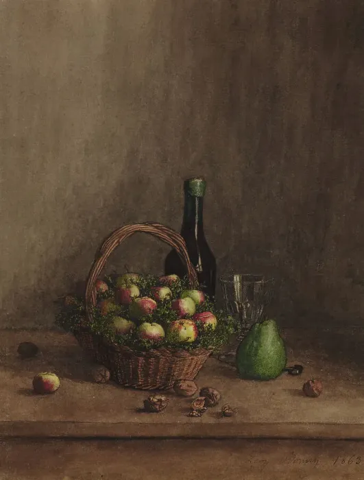 Framed Print : Still Life with Basket of Apples, 1863. Creator: Leon Bonvin Framed Print : Still Life with Basket of Apples, 1863. Creator: Leon Bonvin