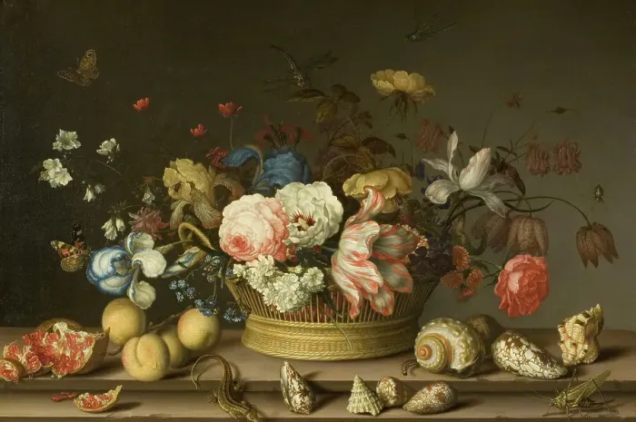 Framed Print : Still Life with a Basket of Flowers, early 1630s. Creator: Balthasar van der Ast Framed Print : Still Life with a Basket of Flowers, early 1630s. Creator: Balthasar van der Ast