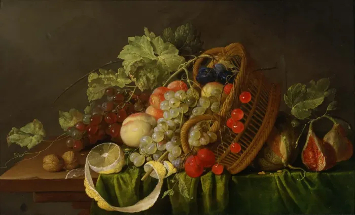 Framed Print : Still Life with a Basket of Fruit, ca 1654. Artist: Heem, Cornelis, de (1631-1695) Framed Print : Still Life with a Basket of Fruit, ca 1654. Artist: Heem, Cornelis, de (1631-1695)
