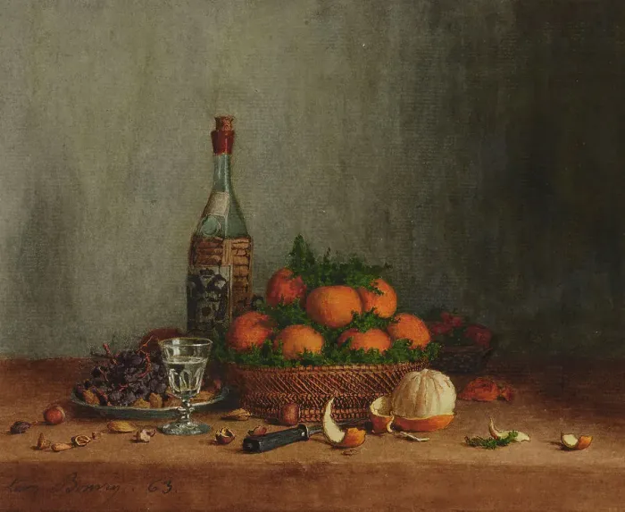 Framed Print : Still Life with Basket of Oranges, 1863. Creator: Leon Bonvin Framed Print : Still Life with Basket of Oranges, 1863. Creator: Leon Bonvin