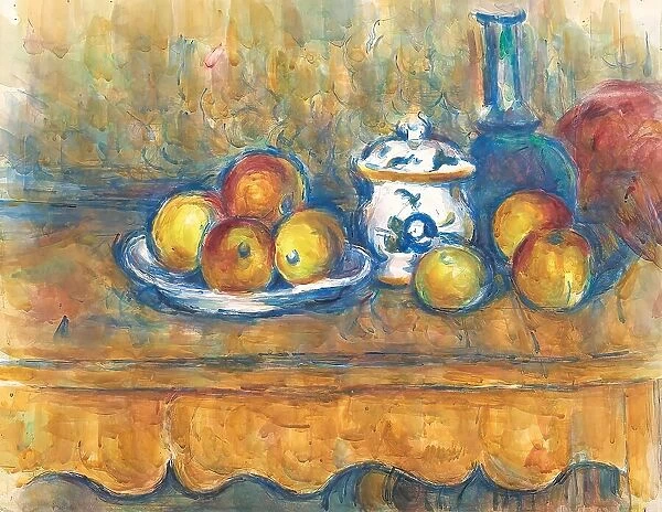 Still life with blue bottle, sugar bowl and apples, 1900-1906. Creator: Paul Cezanne