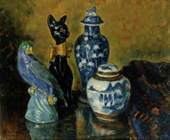 Framed Print : Still Life with Blue Figurines. Creator: Alfred William Finch Framed Print : Still Life with Blue Figurines. Creator: Alfred William Finch