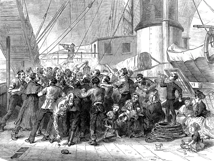 Framed Print : Life on board a troop-ship: Commence Firing, 1873. Creator: Unknown Framed Print : Life on board a troop-ship: Commence Firing, 1873. Creator: Unknown
