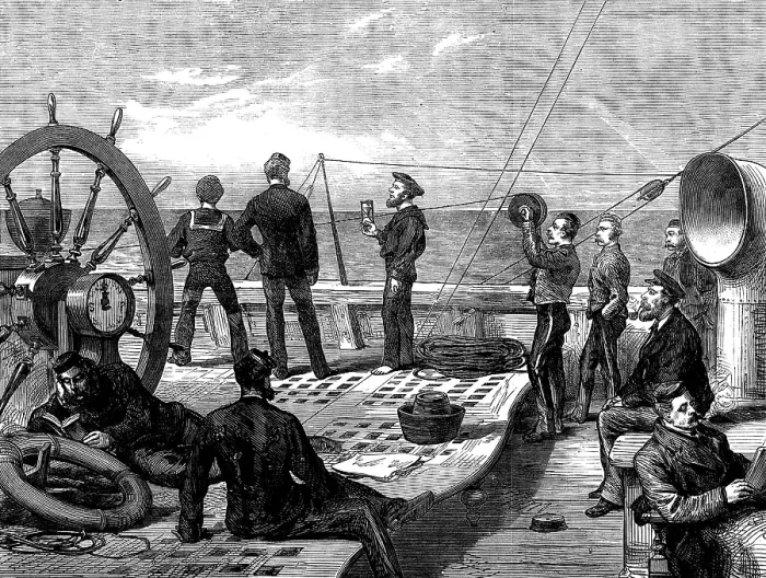 Framed Print : Life on board a troop-ship: heaving the log, 1873. Creator: Unknown Framed Print : Life on board a troop-ship: heaving the log, 1873. Creator: Unknown