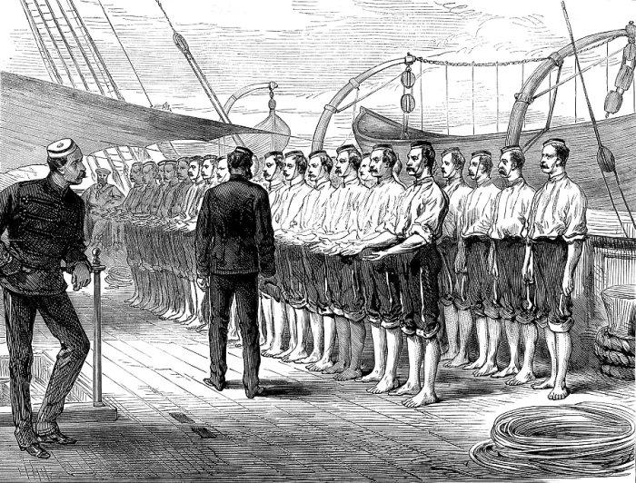 Framed Print : Life on board a troop-ship: inspection of hands and feet, 1873. Creator: Unknown Framed Print : Life on board a troop-ship: inspection of hands and feet, 1873. Creator: Unknown