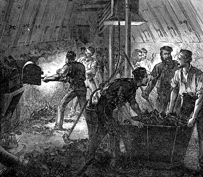 Framed Print : Life on board a troop-ship: the stokehole, 1874. Creator: Unknown Framed Print : Life on board a troop-ship: the stokehole, 1874. Creator: Unknown