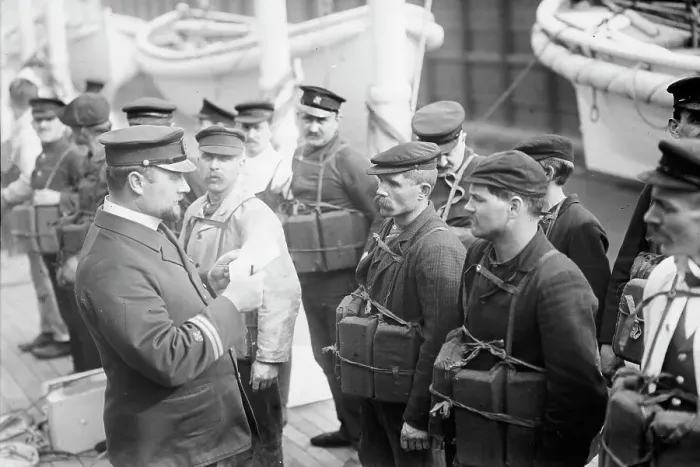 Framed Print : Life boat drill KAISER WILHELM II, between c1910 and c1915. Creator: Bain News Service