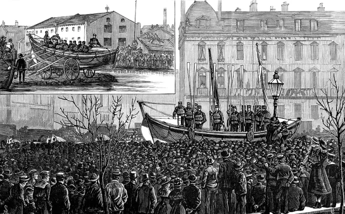 Framed Print : A life-boat in Manchester, 1883. Creator: Unknown Framed Print : A life-boat in Manchester, 1883. Creator: Unknown