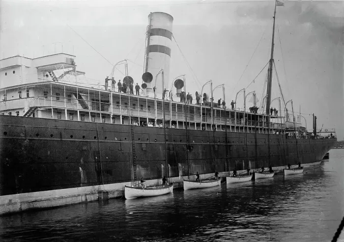 Framed Print : Life boats launched, Holland America line, between c1910 and c1915. Creator: Bain News Service Framed Print : Life boats launched, Holland America line, between c1910 and c1915. Creator: Bain News Service