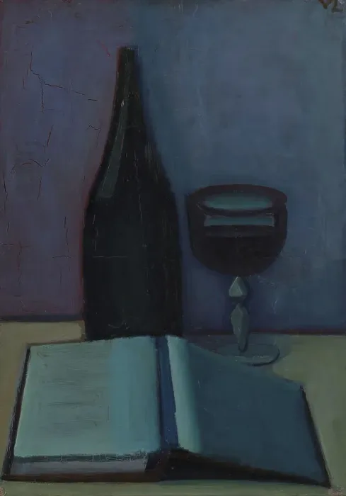 Framed Print : Still Life with a Book, a Glass and a Bottle, 1927. Creator: Vilhelm Lundstrom Framed Print : Still Life with a Book, a Glass and a Bottle, 1927. Creator: Vilhelm Lundstrom