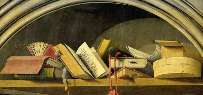 Framed Print : Still Life with Books in a Niche, 1442-1445. Creator: Barthélemy d'Eyck Framed Print : Still Life with Books in a Niche, 1442-1445. Creator: Barthélemy d'Eyck