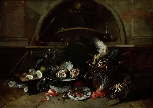 Still Life with Bottles and Oysters, c1700. Creator: Niccolino van Houbraken