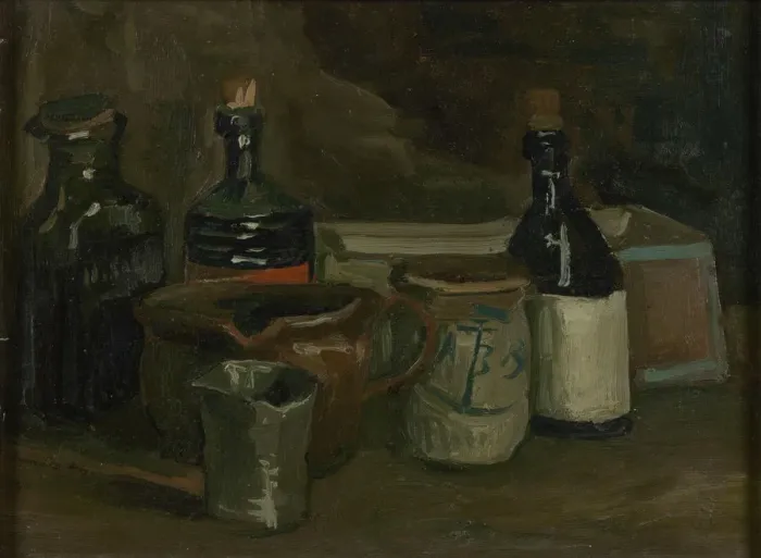 Framed Print : Still life with bottles and pottery Framed Print : Still life with bottles and pottery