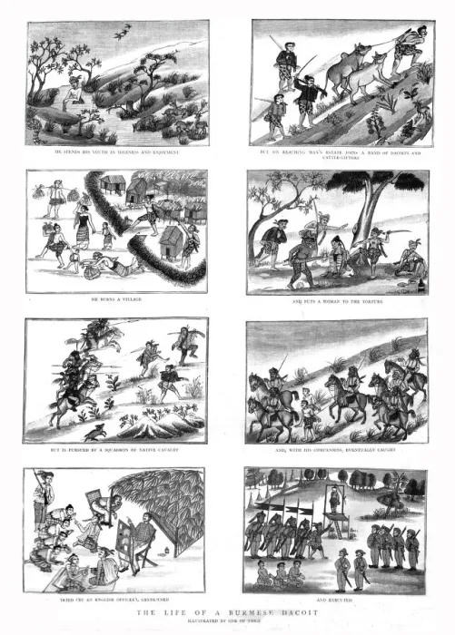 Framed Print : The Life of a Burmese Dacoit; illustrated by one of them, 1890. Creator: Unknown Framed Print : The Life of a Burmese Dacoit; illustrated by one of them, 1890. Creator: Unknown