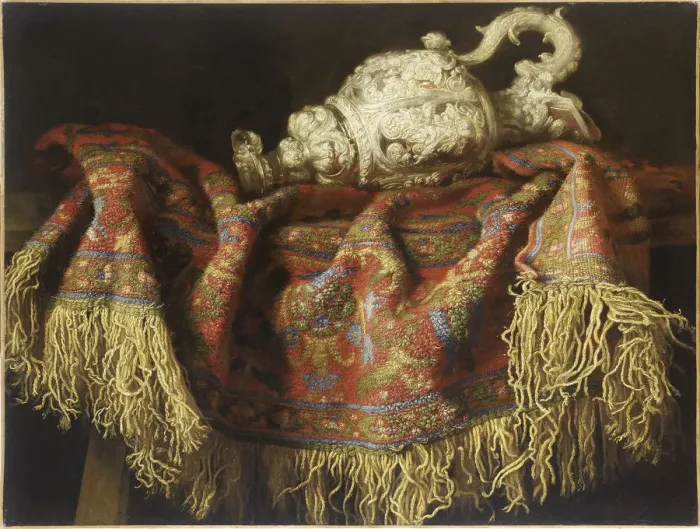 Framed Print : Still Life with a Carpet, c. 1640. Creator: Fieravino (Il Maltese), Francesco (ca Framed Print : Still Life with a Carpet, c. 1640. Creator: Fieravino (Il Maltese), Francesco (ca