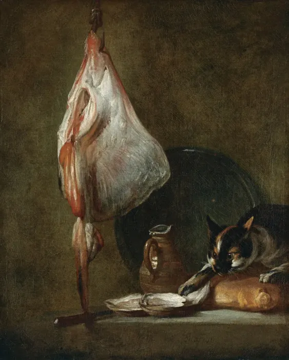 Framed Print : Still Life With Cat and Rayfish. Artist: Chardin, Jean-Baptiste Simeon (1699-1779) Framed Print : Still Life With Cat and Rayfish. Artist: Chardin, Jean-Baptiste Simeon (1699-1779)