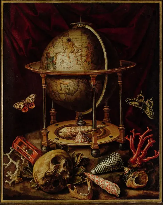 Framed Print : Still Life with Celestial Globe, Skull, Shells, Corals and Butterflies. Creator: Luyckx, Carstian (1623-after 1657) Framed Print : Still Life with Celestial Globe, Skull, Shells, Corals and Butterflies. Creator: Luyckx, Carstian (1623-after 1657)