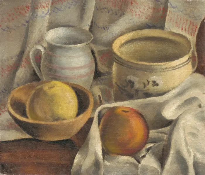 Framed Print : Still Life with Ceramic Pots and Apples, 1925-1927. Creator: Mikulas Galanda Framed Print : Still Life with Ceramic Pots and Apples, 1925-1927. Creator: Mikulas Galanda