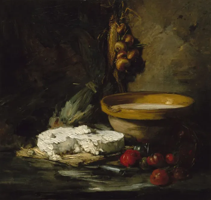 Framed Print : Still Life with Cheese, probably late 1870s. Creator: Antoine Vollon Framed Print : Still Life with Cheese, probably late 1870s. Creator: Antoine Vollon