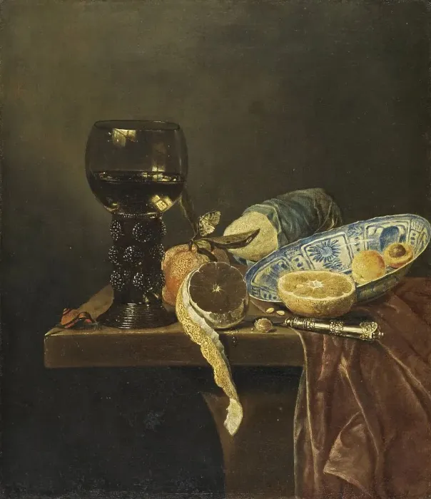 Framed Print : Still Life with Chinese Dish. Rummer, Knife, Bread and Fruit, 1650. Creator: Jan Jansz van de Velde Framed Print : Still Life with Chinese Dish. Rummer, Knife, Bread and Fruit, 1650. Creator: Jan Jansz van de Velde
