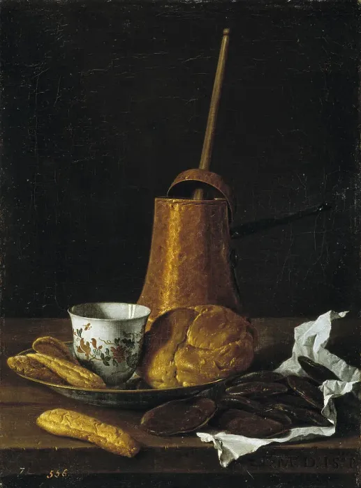 Framed Print : Still life with chocolate and pastries, 1770. Artist: Melendez, Luis Egidio (1716-1780) Framed Print : Still life with chocolate and pastries, 1770. Artist: Melendez, Luis Egidio (1716-1780)