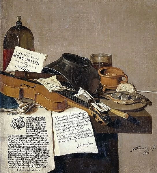 Still Life with a Copy of De Waere Mercurius, a Broadsheet with the News of Tromp's Victory... 1655 Creator: Anthonie Leemans
