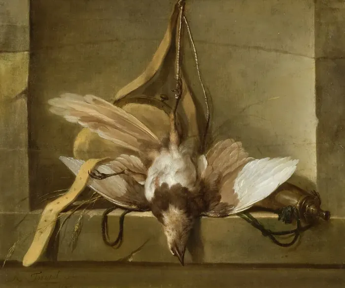 Framed Print : Still Life with a Dead Bird and Hunting Gear, 1744. Creator: Guillaume-Thomas Taraval Framed Print : Still Life with a Dead Bird and Hunting Gear, 1744. Creator: Guillaume-Thomas Taraval