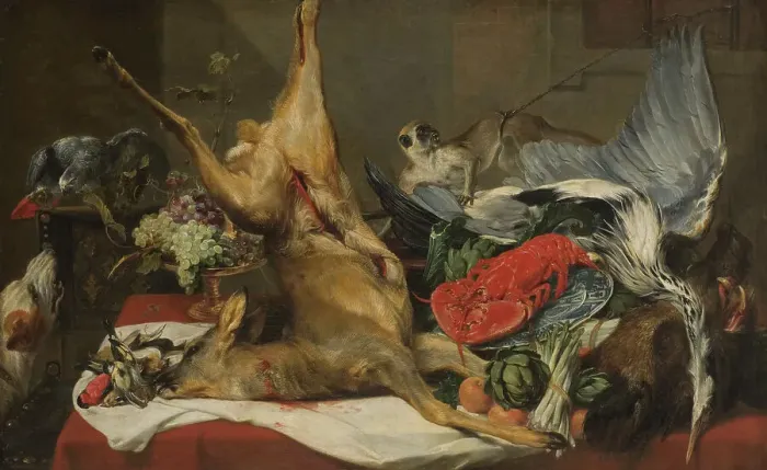 Framed Print : Still Life with Dead Game, a Monkey and a Dog. Creator: Frans Snyders Framed Print : Still Life with Dead Game, a Monkey and a Dog. Creator: Frans Snyders