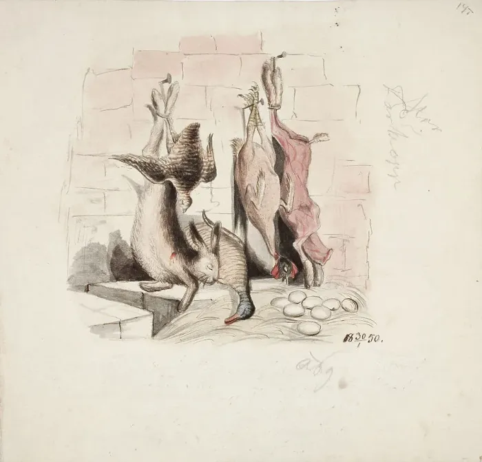 Framed Print : Still Life with a Dead Hare, Mallard, Partridge, Skinned Hare and Hen, 1850. Creator: Karl Anders Ekman Framed Print : Still Life with a Dead Hare, Mallard, Partridge, Skinned Hare and Hen, 1850. Creator: Karl Anders Ekman