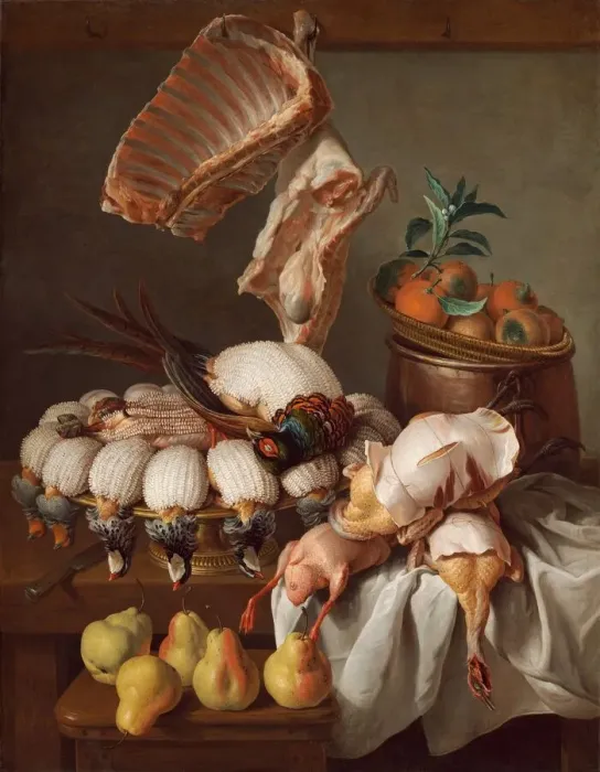 Framed Print : Still Life with Dressed Game, Meat, and Fruit, 1734. Creator Framed Print : Still Life with Dressed Game, Meat, and Fruit, 1734. Creator