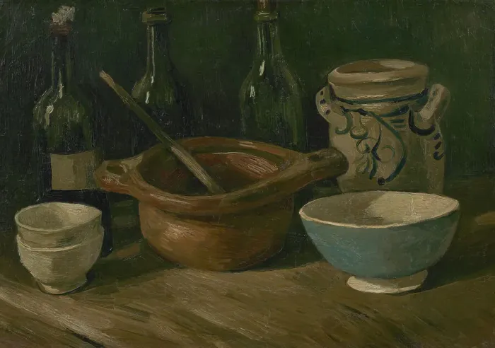 Framed Print : Still Life with Earthenware and Bottles, 1885. Creator: Gogh, Vincent, van (1853-1890) Framed Print : Still Life with Earthenware and Bottles, 1885. Creator: Gogh, Vincent, van (1853-1890)