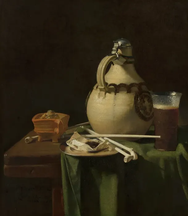 Framed Print : Still Life with Earthenware Jug and Clay Pipes, 1658. Creator: Pieter van Anraedt Framed Print : Still Life with Earthenware Jug and Clay Pipes, 1658. Creator: Pieter van Anraedt