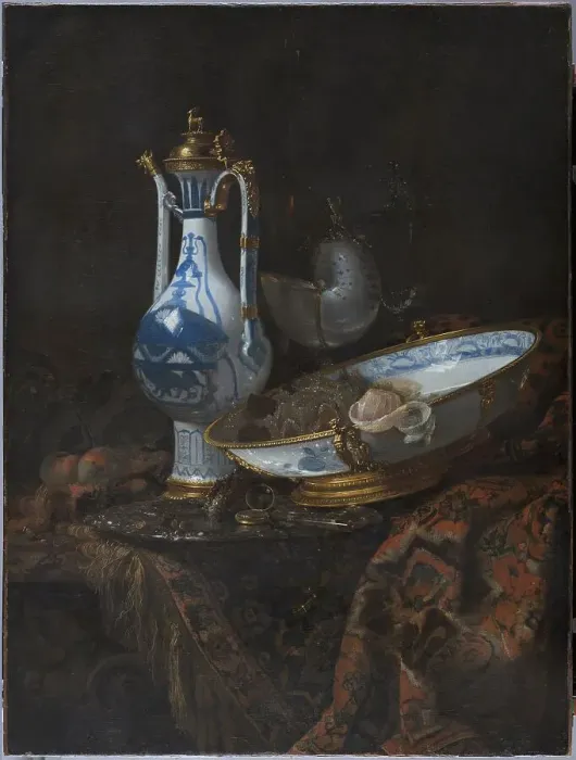 Framed Print : Still Life with Ewer and Basin, Fruit, Nautilus Cup and other Objects, 1660. Creator: Willem Kalf Framed Print : Still Life with Ewer and Basin, Fruit, Nautilus Cup and other Objects, 1660. Creator: Willem Kalf