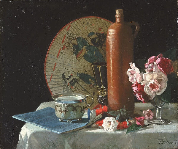 Still Life with Fan and Roses, 1874. Creator: Thomas Hovenden
