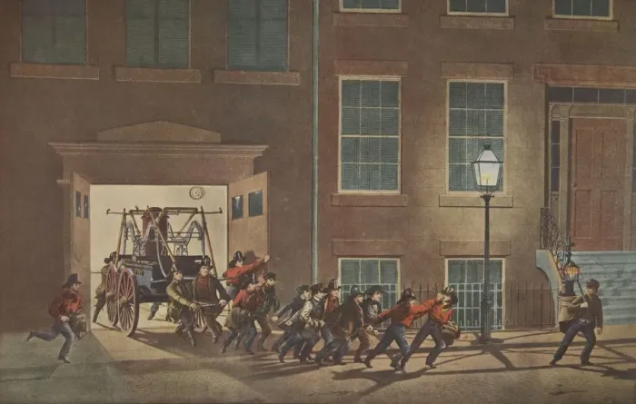 Framed Print : The Life of a Fireman - Night Alarm, pub. 1854, Currier & Ives (Colour Lithograph) Framed Print : The Life of a Fireman - Night Alarm, pub. 1854, Currier & Ives (Colour Lithograph)