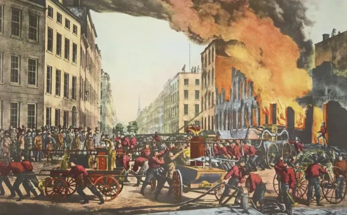 Framed Print : The Life of a Fireman - The Ruins, pub. 1854 Currier & Ives (Colour Lithograph) Framed Print : The Life of a Fireman - The Ruins, pub. 1854 Currier & Ives (Colour Lithograph)