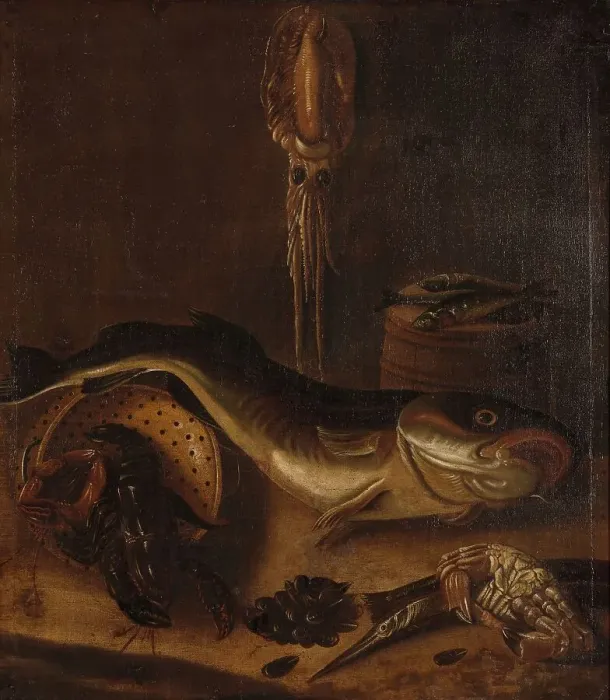 Framed Print : Still Life with Fish, 1625-1675. Creator: A van Doef Framed Print : Still Life with Fish, 1625-1675. Creator: A van Doef