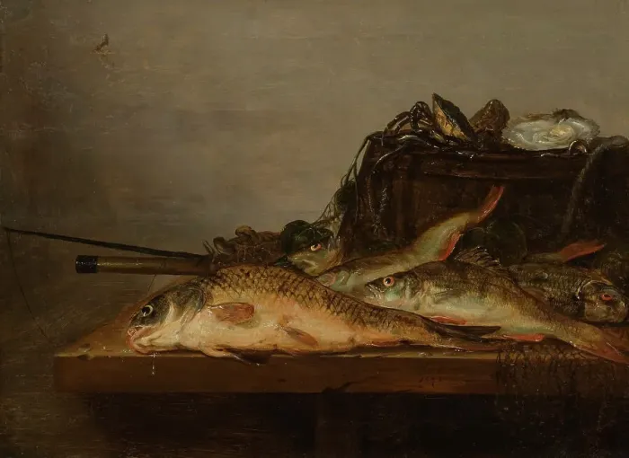 Framed Print : Still Life with Fish, 1648. Creator: Jan Dirven Framed Print : Still Life with Fish, 1648. Creator: Jan Dirven