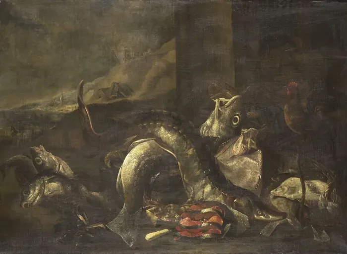 Framed Print : Still Life with Fish, 1668-1690. Creator: Rochus Hendricksz. van der Burgh Framed Print : Still Life with Fish, 1668-1690. Creator: Rochus Hendricksz. van der Burgh