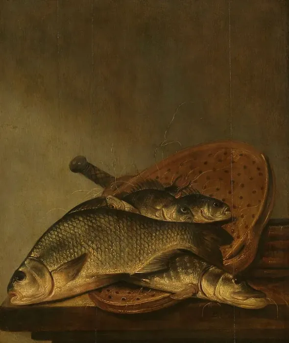 Framed Print : Still life with fish, c.1630-c.1659. Creator: Pieter de Putter Framed Print : Still life with fish, c.1630-c.1659. Creator: Pieter de Putter