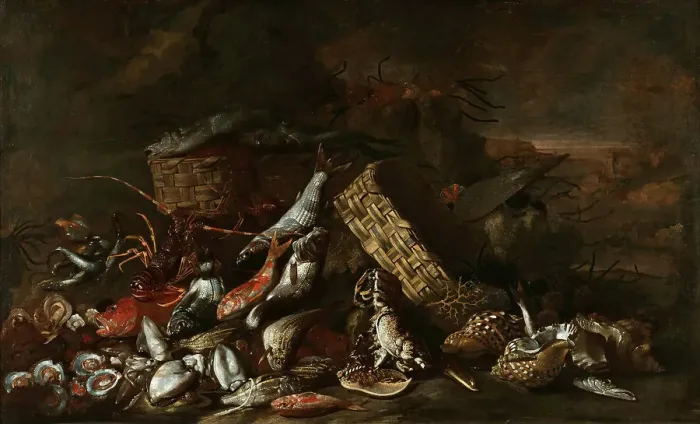 Framed Print : Still Life with Fish, ca 1675. Creator: Ruoppolo, Giovan Battista (1629-1693) Framed Print : Still Life with Fish, ca 1675. Creator: Ruoppolo, Giovan Battista (1629-1693)