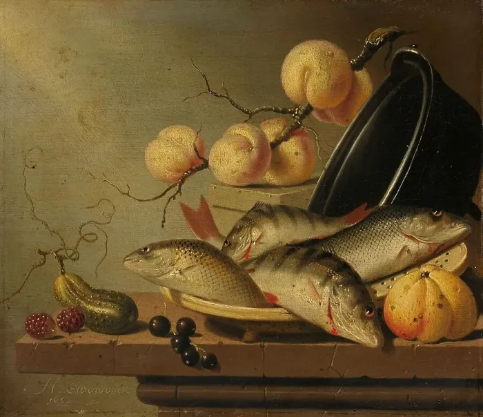 Framed Print : Still Life with Fish and Fruit, 1652. Creator: Harmen Steenwijck Framed Print : Still Life with Fish and Fruit, 1652. Creator: Harmen Steenwijck