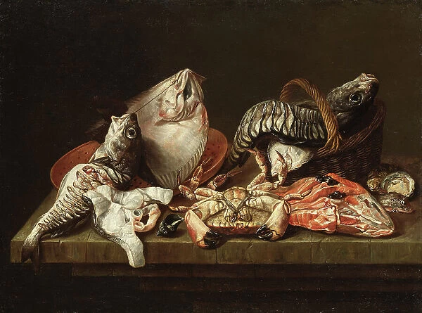 Still Life with Fishes, a Crab and Oysters. Creator: Isaac van Duynen