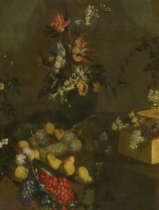 Framed Print : Still Life with Flower Bouquet and Fruit, 1702-1712. Creator: Unknown Framed Print : Still Life with Flower Bouquet and Fruit, 1702-1712. Creator: Unknown
