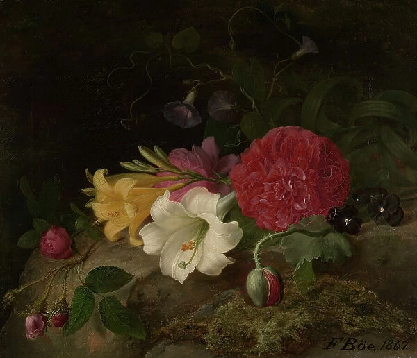 Still Life with Flowers, 1867. Creator: Frants Diderik Bøe