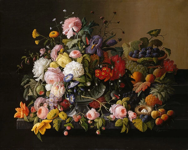 Still Life: Flowers and Fruit, 1850-55. Creator: Severin Roesen