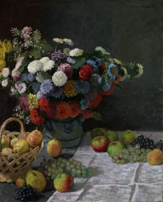 Framed Print : Still Life with Flowers and Fruit, 1869. Creator: Claude Monet Framed Print : Still Life with Flowers and Fruit, 1869. Creator: Claude Monet