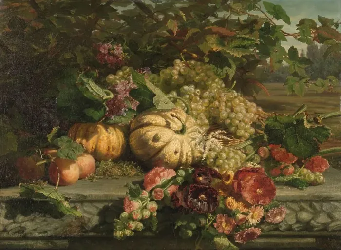 Framed Print : Still Life with Flowers and Fruit, 1869. Creator: Gerardina Jacoba van de Sande Bakhuyzen Framed Print : Still Life with Flowers and Fruit, 1869. Creator: Gerardina Jacoba van de Sande Bakhuyzen