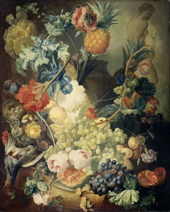 Framed Print : Still Life with Flowers, Fruit and Birds, 1774. Creator: Jan van Os Framed Print : Still Life with Flowers, Fruit and Birds, 1774. Creator: Jan van Os