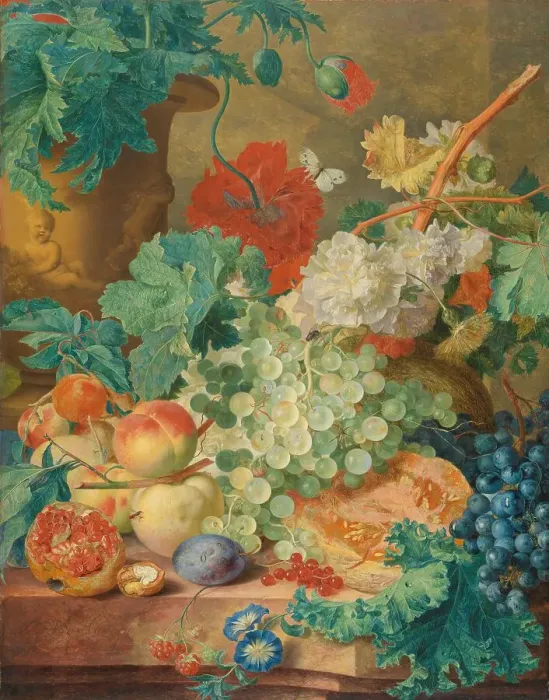 Framed Print : Still Life with Flowers and Fruit, c.1728. Creator: Jan van Huysum Framed Print : Still Life with Flowers and Fruit, c.1728. Creator: Jan van Huysum